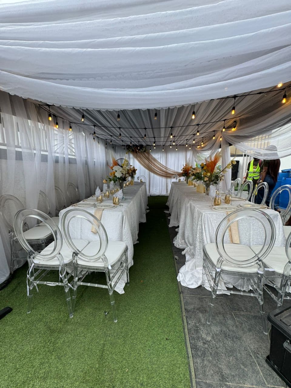 Engagement party decoration Lagos — styled venue with florals and lighting